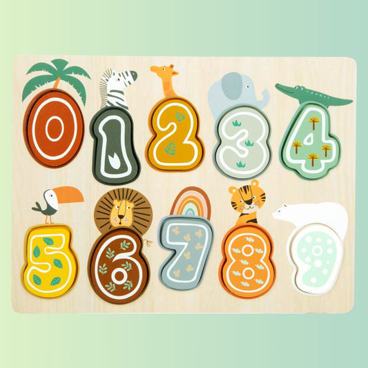 Puzzle Numeri Safari - Gioco Educativo in Legno 12m+